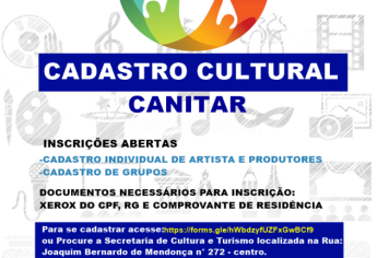 A Secretaria de Cultura e Turismo comunica que está aberto o Cadastramento de Artista do município de Canitar.
